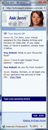 Screenshot of Alaska Air's customer service agent Jenn