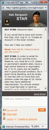 Screenshot showing Sergeant Star virtual assistant