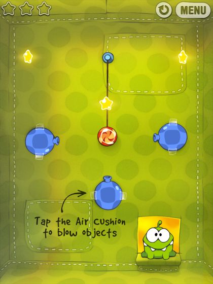 Screenshot of Cut the Rope on the iPad