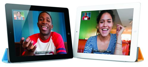 two iPads running Facetime to show video conferencing