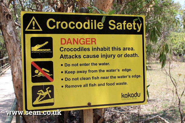 Photo of a crocodile warning sign, Kakadu in Australia