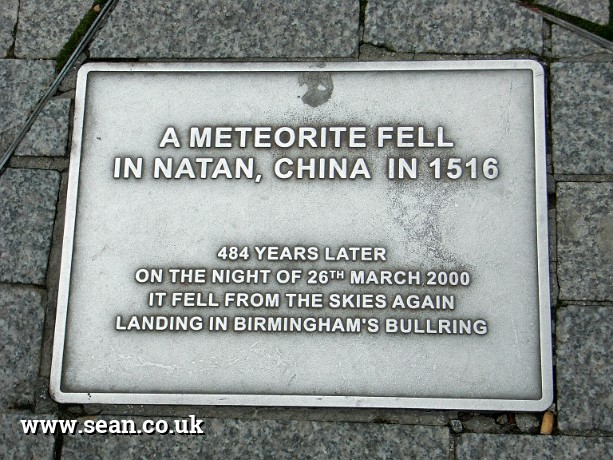 Photo of the meteorite plaque in Birmingham, UK