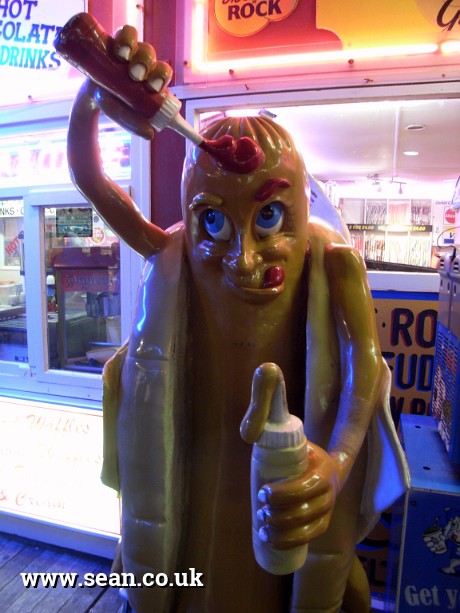 Photo of a large scary hot dog in Blackpool, UK
