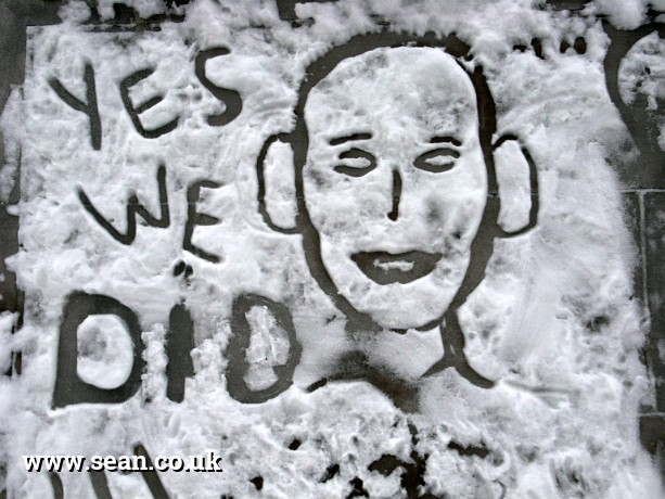 Photo of Obama snow graffiti in Boston, USA