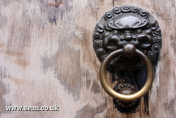 Photo of a lion door knocker in the Yu Gardens in China