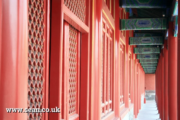 Photo of red columns at the Forbidden City, Beijing in China