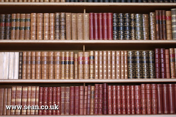 Photo of old books on a bookshelf in England