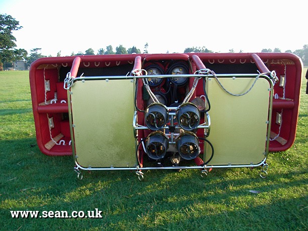 Photo of the hot air balloon basket and burner in Hot Air Ballooning
