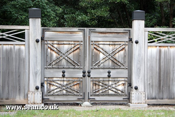 Photo of wooden park gates in Tokyo, Japan