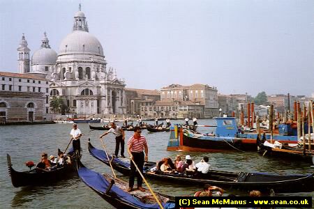 A shot of Venice in Italy showing the gondolas in the foreground