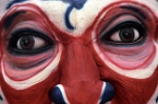 red, white and blue painted face mask