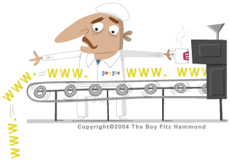 Cartoon of websites falling off a conveyor belt