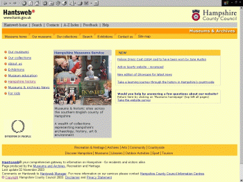 Screengrab of the Hants museums website