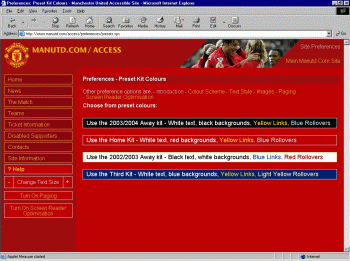 Screengrab of Manchester United Access site