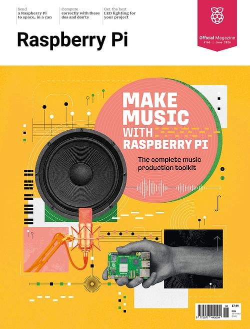 Cover of issue 166 of Raspberry Pi Official Magazine, showing a focus on making music