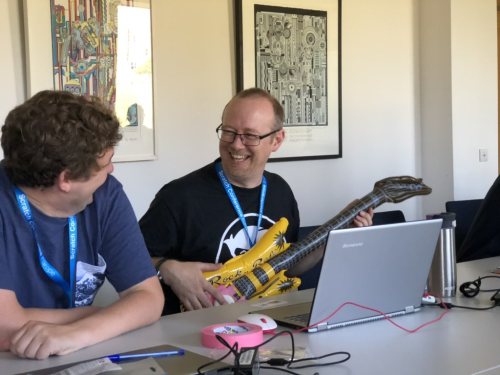 Playing an inflatable guitar instrumented with a ScratchGo