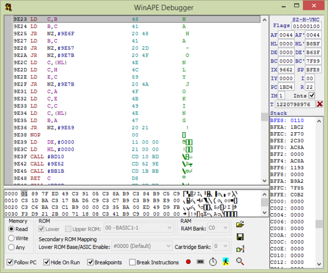 Screenshot of the Winape debugger