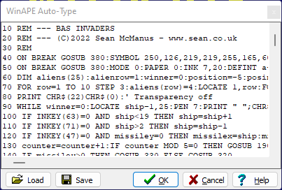 screengrab of the Winape Auto Type settings
