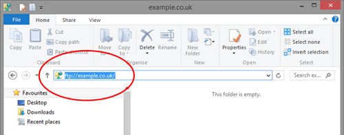 Screenshot showing FTP in the path bar of Windows Explorer