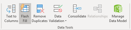 screenshot of Excel showing Flash Fill option on menu