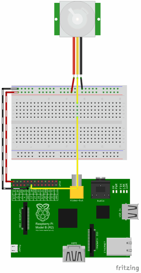 Circuit diagram showing the Motion Sensor connected to the Pi