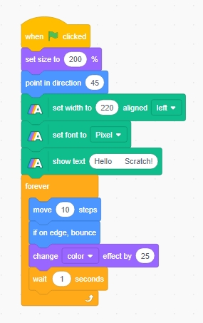 Scratch code using the Animated Text feature