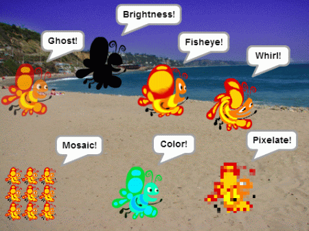 An illustration of 8 graphic effects in Scratch