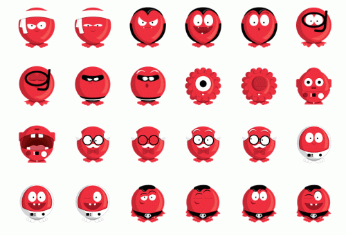 Some of the cartoon red nose sprites