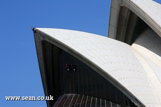 Photo of window cleaners on the Sydney Opera House in Australia