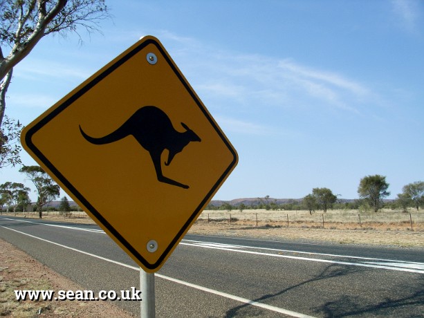 Photo of a kangaroo warning sign in Australia