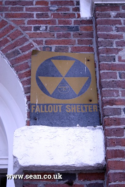 Photo of a fallout shelter sign in Boston, USA