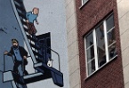 Tintin on the fire escape