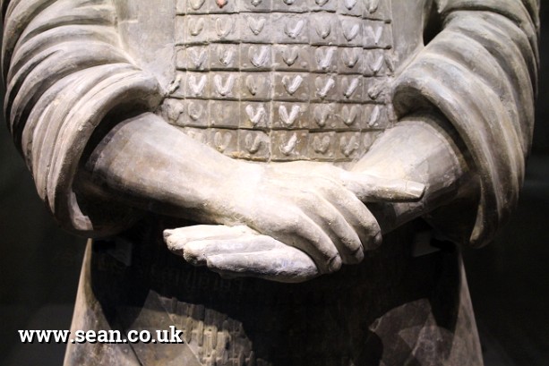 Photo of the hands of a terracotta warrior in China