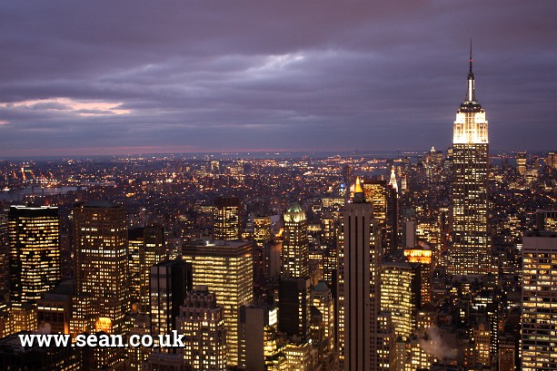 Photo of the New York skyline by night in New York, USA