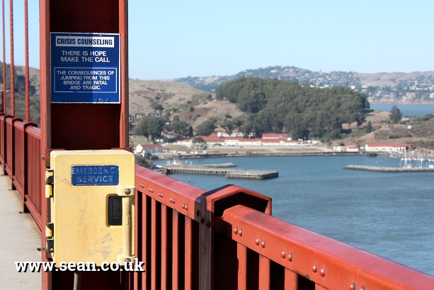 Photo of an emergency telephone on the Golden Gate Bridge in San Francisco, USA