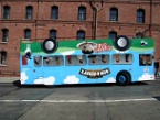 an upside down bus