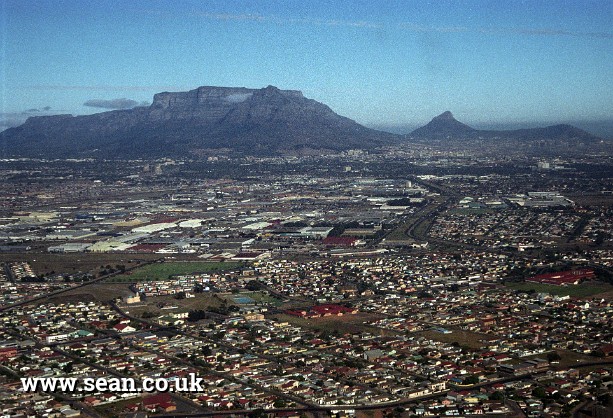 Photo of Table Mountain from the air in South Africa